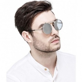 Round Round Sunglasses-Clip Sunglasses With Polarized Lennon Style Circle Sun Glasses - Silver+silver - C918ULWK3K2 $12.78