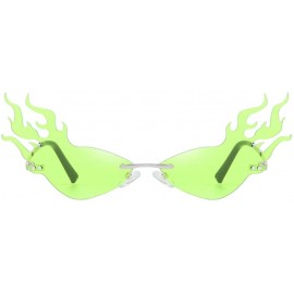 Rectangular Irregular Flame Shape Sunglasses Fashion Flat Lens Mirrored Metal Frame Glasses - Green - CF197232IQX $10.32