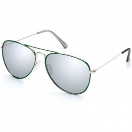 Aviator Classic Military Sunglasses For Men Women Mirrored Lens Metal Frame Retro Eyewear - Green Frame/Silver Lens - C118EQK...