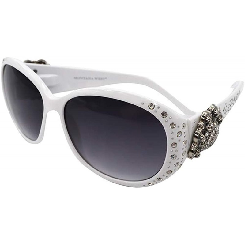 Wayfarer Wayfarer Rhinestone Sunglasses For Women Western UV 400 Protection Shades With Bling - White - CU199GLR2II $16.87