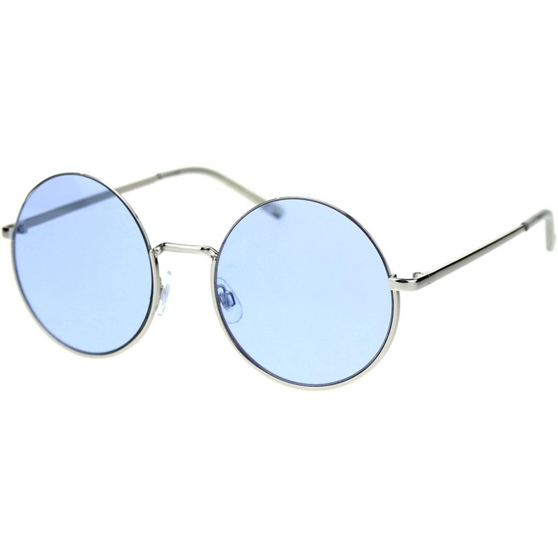 Round Womens Round Circle Sunglasses Thin Top Metal Frame Color Lens UV 400 - Silver (Blue) - C918TLMLUX4 $11.51