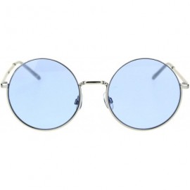 Round Womens Round Circle Sunglasses Thin Top Metal Frame Color Lens UV 400 - Silver (Blue) - C918TLMLUX4 $11.51