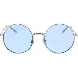 Round Womens Round Circle Sunglasses Thin Top Metal Frame Color Lens UV 400 - Silver (Blue) - C918TLMLUX4 $11.51