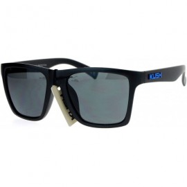 Rectangular Kush All Black Classic Matte Horn Rim Sport Mens Sunglasses - Blue Logo - CL12N76XSPE $9.48