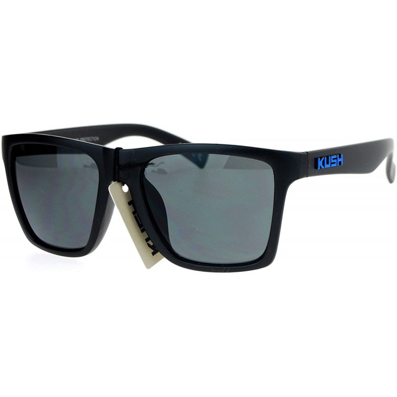 Rectangular Kush All Black Classic Matte Horn Rim Sport Mens Sunglasses - Blue Logo - CL12N76XSPE $9.48