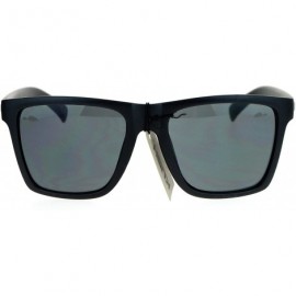 Rectangular Kush All Black Classic Matte Horn Rim Sport Mens Sunglasses - Blue Logo - CL12N76XSPE $9.48