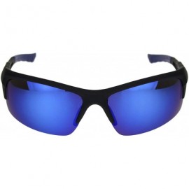 Sport Mens Classic 90s Baseball Half Rim Sport Warp Plastic Sunglasses - Matte Black Blue Blue Mirror - CD18OW3MLDG $11.89