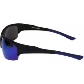 Sport Mens Classic 90s Baseball Half Rim Sport Warp Plastic Sunglasses - Matte Black Blue Blue Mirror - CD18OW3MLDG $11.89