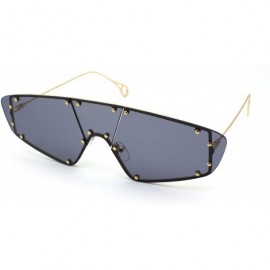 Rimless Runway Unique Metal Stud Shield Rimless Robotic Sunglasses - Gold Black - CF190R4A9GW $15.48