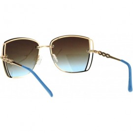 Butterfly Womens Butterfly Rimless Jewel Arm Squared Metal Sunglasses - Gold Brown Blue - CV17XWK7ZCN $14.73