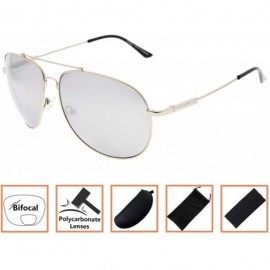 Aviator Memory Bifocal Sunglasses Flexible Reading Sunglasses Polit Style for Men Women - Silver-mirror - CH18MGDDKIE $28.75