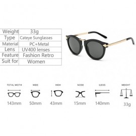 Round Women's Fashion Round Cat Eye Sunglasses Flash Mirror Lens Metal Frame UV400 - Black/Blue - CP12IACCIBJ $23.20