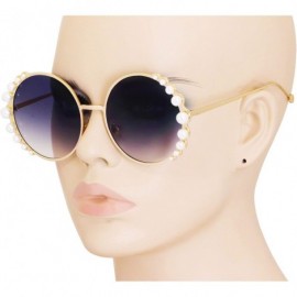 Round Fashion Round Pearl Decor Metal Frame Women's Sunglasses UV Protection - Black - CC18TLQ8ERY $13.73