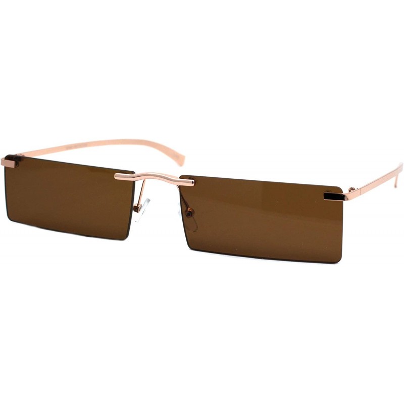 Rectangular Rimless Rectangular Frame Sunglasses Unisex Geometric Fashion Shades UV400 - Gold (Brown) - CX1988UNGO8 $10.41