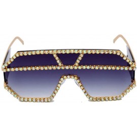 Square Fashion Square Diamond Sunglasses Personality Luxury Metal Frame Rhinestone Glasses - 1 - CA190EX7UM4 $37.92