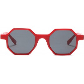 Square Hexagon Sunglasses for Women Men Small Square Geometric Frame Plastic Sun Protection - Red Frame/Gray Lense - CW18D7EG...