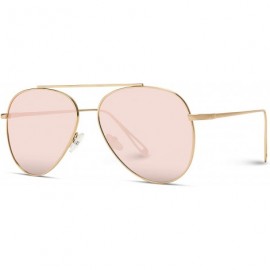 Oversized Top Wire Bridgeless Bar Modern Aviator Pilot Style Sunglasses - Gold Frame / Mirror Pink Lens - C6185IIKSXY $7.78