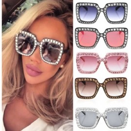 Oversized Fashion Classic Square Frame Shiny Rhinestone UV400 Sunglasses Women Eyewear Anti Uv Sunglass Pink - Pink - CV18TL2...