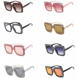 Oversized Fashion Classic Square Frame Shiny Rhinestone UV400 Sunglasses Women Eyewear Anti Uv Sunglass Pink - Pink - CV18TL2...