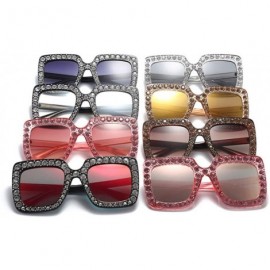 Oversized Fashion Classic Square Frame Shiny Rhinestone UV400 Sunglasses Women Eyewear Anti Uv Sunglass Pink - Pink - CV18TL2...