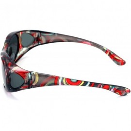 Rectangular Womens Glare Blocking Polarized Fit Over Glasses Sunglasses Temple Heart 60mm - Black/Red - CT18HQZNM96 $14.43