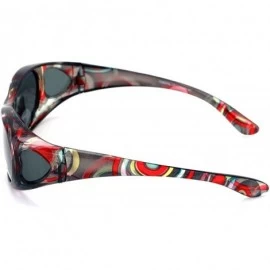 Rectangular Womens Glare Blocking Polarized Fit Over Glasses Sunglasses Temple Heart 60mm - Black/Red - CT18HQZNM96 $14.43