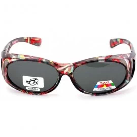 Rectangular Womens Glare Blocking Polarized Fit Over Glasses Sunglasses Temple Heart 60mm - Black/Red - CT18HQZNM96 $14.43