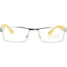 Rectangular Mens Minimal Narrow Rectangular Metal Rim Wood Grain Arm Eyeglasses - Silver Light Wood - CO12K07SB3R $11.85