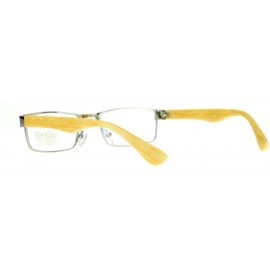 Rectangular Mens Minimal Narrow Rectangular Metal Rim Wood Grain Arm Eyeglasses - Silver Light Wood - CO12K07SB3R $11.85