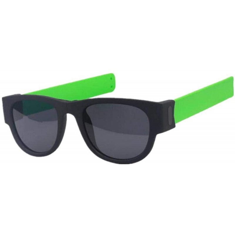 Aviator Creative Foldable Men Women Sunglasses Wristband Slappable Sun Glasses Black - Green - CR18Y4RA46T $10.22