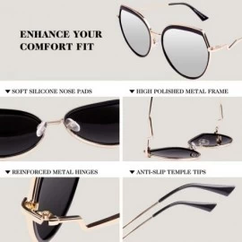 Square Fashion Oversized Polarized Sunglasses for Women Cat Eye Shades-FZ56 - Black Frame/Silver Lens - CM18TK5QOLO $16.09