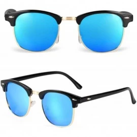 Oval Rimless Sunglasses Men/Women Polarized Half Frame style/Lightweight/UV Protection - Black Frame/Ice Blue Lens - C6194RAI...