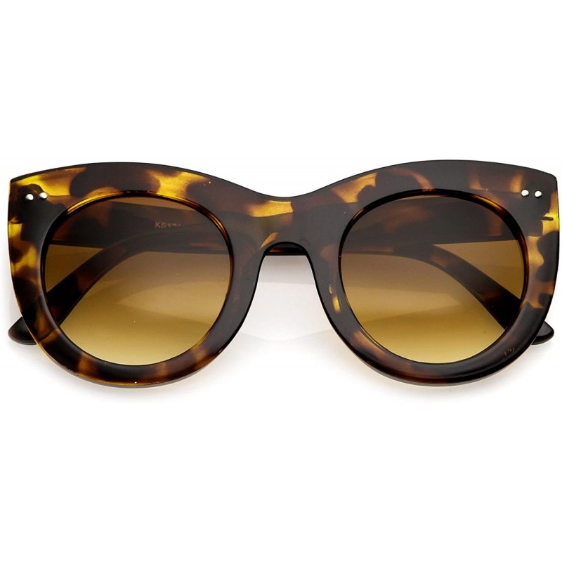 Round Women's Bold Chunky Frame Neutral Color Round Lens Cat Eye Sunglasses 49mm - Tortoise / Amber - CD182H0UGUG $12.89