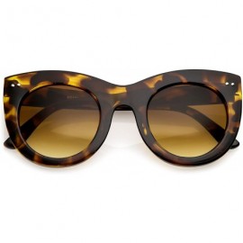 Round Women's Bold Chunky Frame Neutral Color Round Lens Cat Eye Sunglasses 49mm - Tortoise / Amber - CD182H0UGUG $12.89