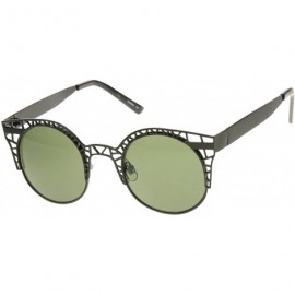 Cat Eye High Fashion Metal Cut Out Hollow Out Frame Round Cat Eye Sunglasses - Black - CH11R4Q0YIX $11.92