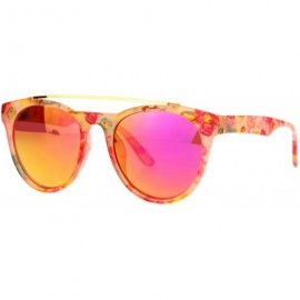 Aviator Floral Flower Print Womens Sunglasses Retro Metal Top Bar Round Aviator - Pink Florals (Pink Mirror) - CQ188G3D8D7 $9.00