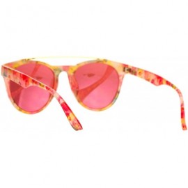 Aviator Floral Flower Print Womens Sunglasses Retro Metal Top Bar Round Aviator - Pink Florals (Pink Mirror) - CQ188G3D8D7 $9.00