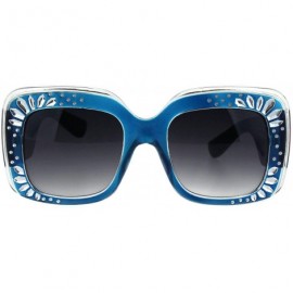 Square Womens Designer Style Sunglasses Oversized Square Thick Frame UV 400 - Blue - C018KWSGRER $11.08