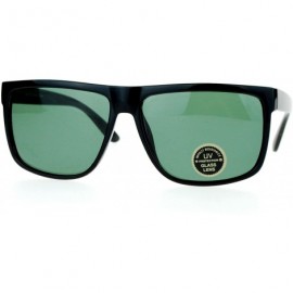 Rectangular Temper Glass Shatterpoof Lens Oversize Thin Plastic Horned Sunglasses - Black Green - CO127FETZT7 $7.80