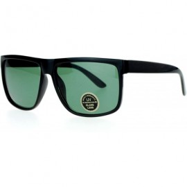 Rectangular Temper Glass Shatterpoof Lens Oversize Thin Plastic Horned Sunglasses - Black Green - CO127FETZT7 $7.80