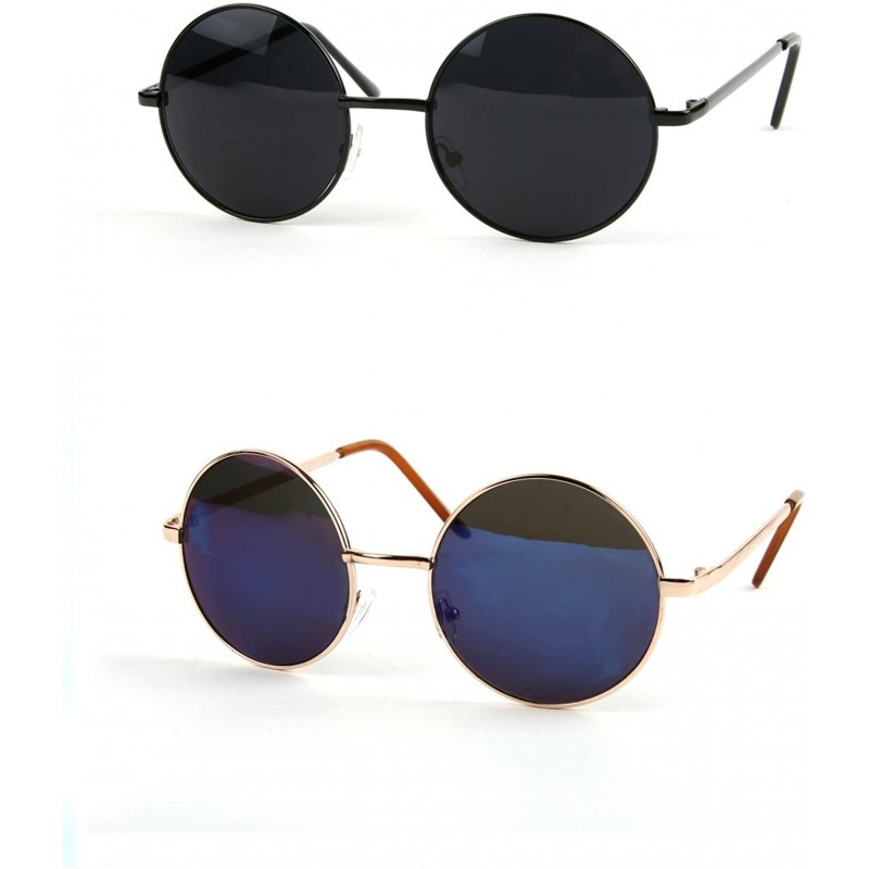 Round John Lennon 60's Vintage Round Hippie Sunglasses P2012 - 2 Pcs Black-smoke & Gold-bluemirror - CZ12GJFM9EV $13.86