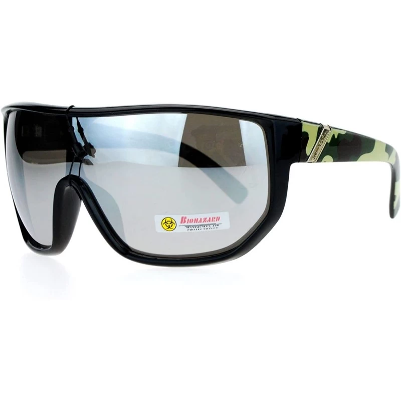 Biohazard Sunglasses Mens Oversized Shield Goggle Frame Mirror Lens - Green  Camo - CU187NMMNC8