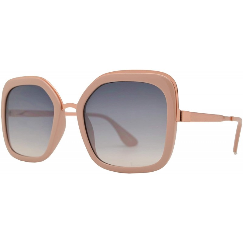 Square Square Metal Trim Plastic Sunglasses - Pink + Gradient - C718OOZH0K9 $12.59