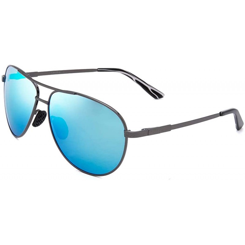 Sport Men's Polarized Aviator Sunglasses - Classic Military Sunglasses for men - Gun Grey Frame/Blue Lens - CS18S5X94G2 $7.60