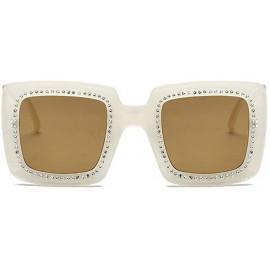 Oversized Sunglasses Diamond Oversized Glasses Fashion - White&brown - CC18Q0DUEOU $12.95