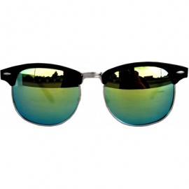 Round Retro Classic Sunglasses Metal Half Frame With Colored Lens Uv 400 - Mirror-sil-yellow - CF12MWAVY1Y $7.54