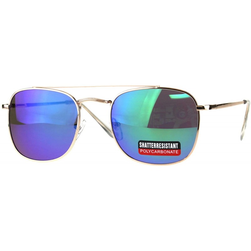 Rectangular Mens Luxury Mirror Lens Rectangular Pilots Metal Rim Sunglasses - Gold Teal - C518CAZZT5Q $12.41