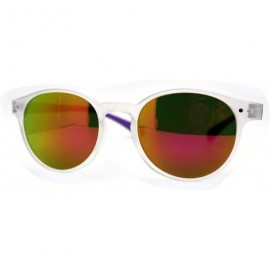 Round Multicolor Mirror Lens Round Horn Rim Fashion Sunglasses Thin Light Frame - Purple - CM11W8F1DHL $11.08