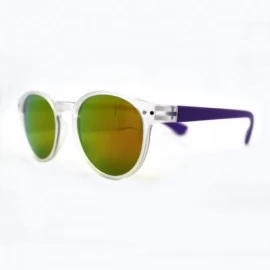 Round Multicolor Mirror Lens Round Horn Rim Fashion Sunglasses Thin Light Frame - Purple - CM11W8F1DHL $11.08