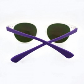 Round Multicolor Mirror Lens Round Horn Rim Fashion Sunglasses Thin Light Frame - Purple - CM11W8F1DHL $11.08